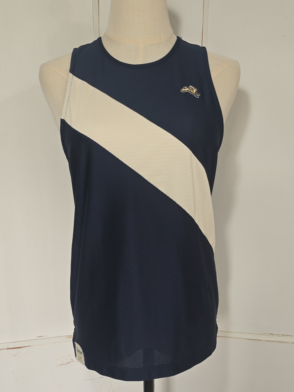 Tracksmith Women's Van Cortlandt Singlet Navy Ivory Blue Mesh Running Tank Sz M